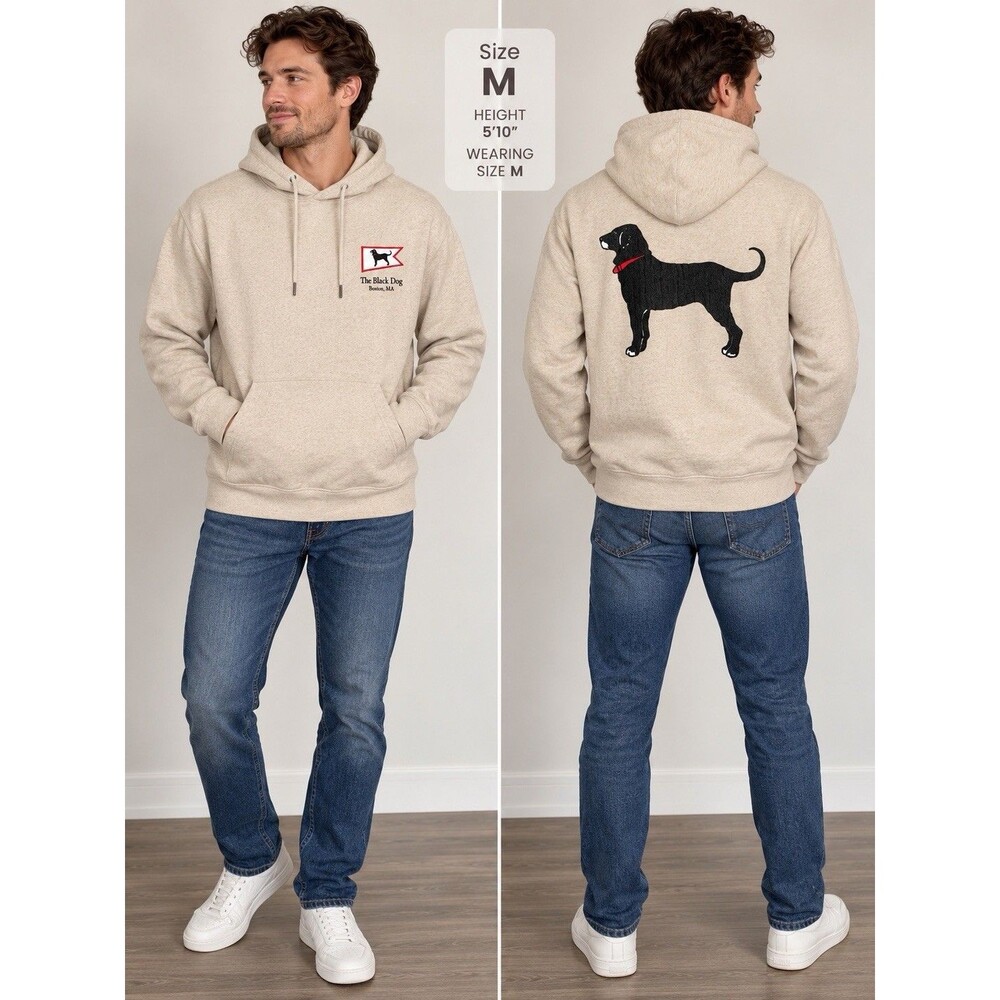 The Black Dog Boston Hoodie Mens M Beige Oatmeal Pullover Logo Dog Graphic